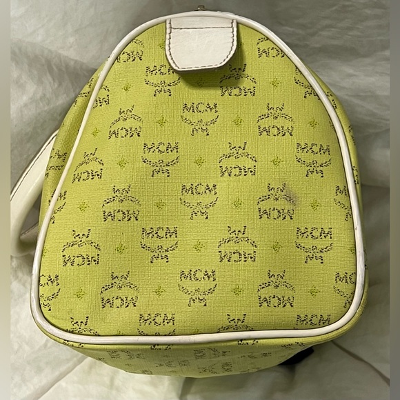 MCM Handbag Boston Speedy Bag Green MCM Leather Visetos Satchel Tote Bags Purses - Picture 5 of 12